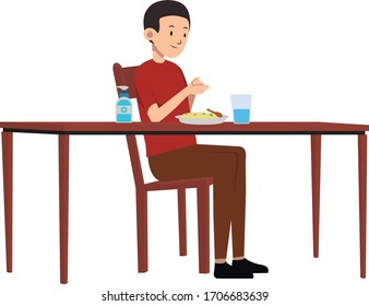 A man using hand sanitizer before his meals
