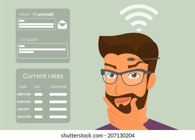 Man using head-mounted hardware technologies