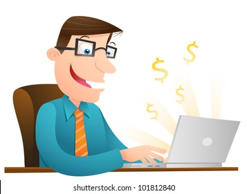 Man using his laptop to get money