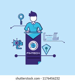 man using keyboard fintech concept