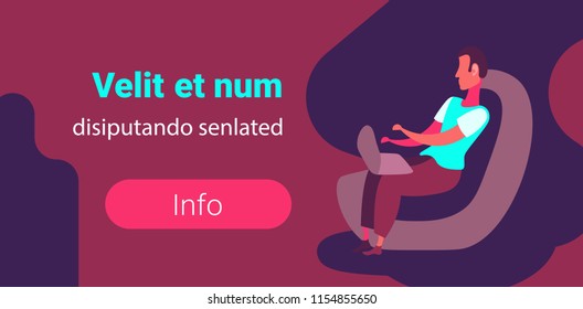 man using laptop armchair relax living room concept flat male cartoon character horizontal profile copy space vector illustration