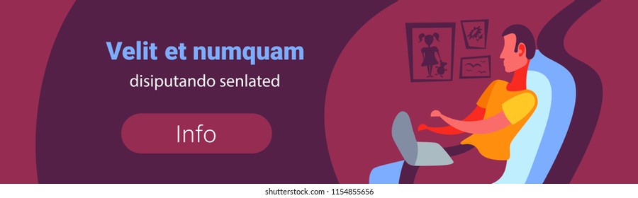 man using laptop armchair relax living room concept flat male cartoon character horizontal banner portrait copy space vector illustration