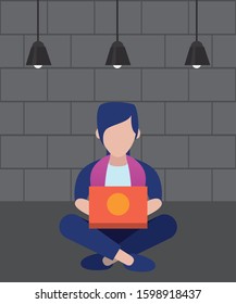 man using laptop avatar character vector illustration design