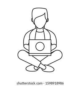 man using laptop avatar character vector illustration design