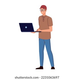 man using laptop avatar character