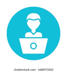 hombre con diseño de ilustración vectorial de estilo de bloque portátil