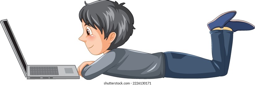 Hombre usando ilustración de caricatura de laptop