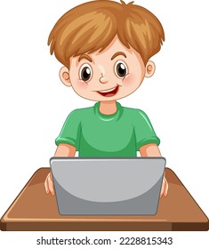 Hombre usando ilustración de caricatura de laptop