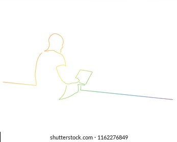 Man using a laptop colored line drawing, vector illustration design. People collection.