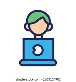 man using laptop computer line and fill style icon vector illustration design