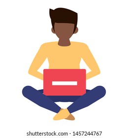 man using laptop computer technology cartoon vector illustration graphic design