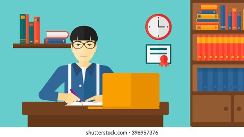 Man using laptop for education.
