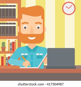 Man using laptop for education.