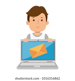 man using laptop with envelope mail