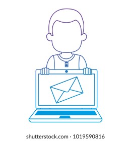 man using laptop with envelope mail