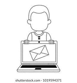 man using laptop with envelope mail