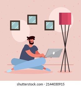 man using laptop in the house