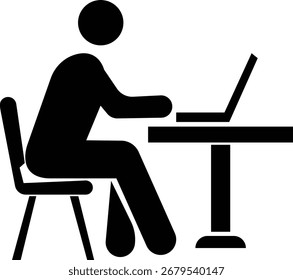 Man Using Laptop Icon , Businessman using computer Office Work, Remote Job, Freelancer, Student, Online Learning, Technology, Business, Communication, and Digital Symbols in Modern Vector Style,