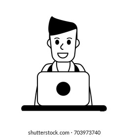 man using laptop icon image 