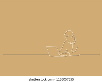 Man using a laptop isolated line drawing, vector illustration design. People using technology collection.