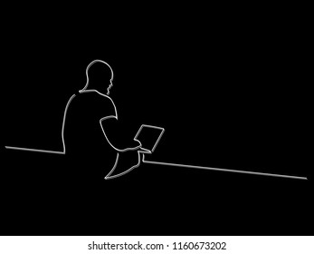 Man using a laptop line drawing, vector illustration design. People collection.