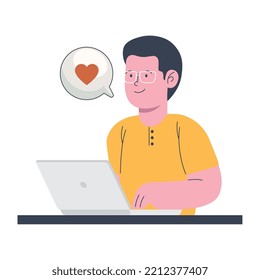 hombre usando chat de amor de laptop