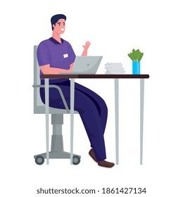 man using laptop for meeting online in workplace vector illustration design