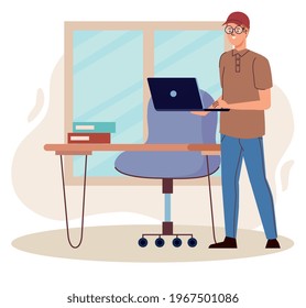 man using laptop in office