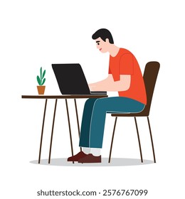 a Man using laptop on a table in flat design