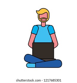 man using laptop sitting