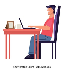 man using laptop in table