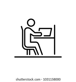 Man Using Laptop At Work Place Icon Ui People Simple Line Flat Illustration.