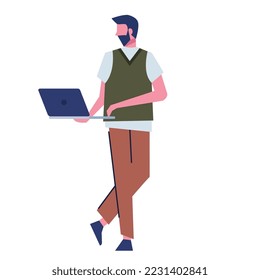 hombre con carácter de trabajador de laptop