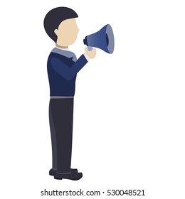 A Man Using Megaphone To Announce Urgent Notice, Communication with Loud Voice