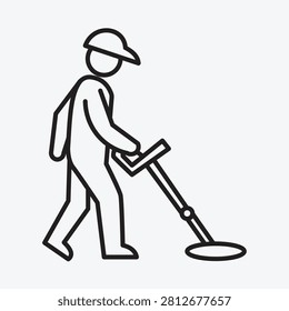 Man using metal detector. Treasure hunter searching for valuables