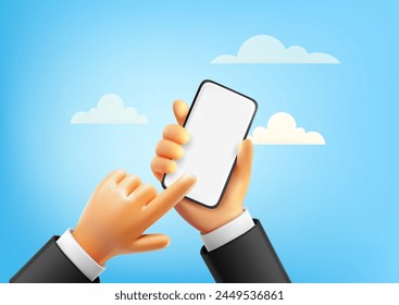 Man using mobile application on modern smartphone. 3d illustration