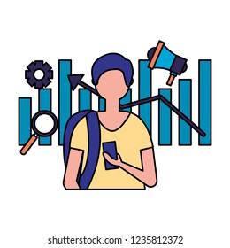 man using mobile chart report marketing