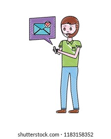 man using mobile chatting love message