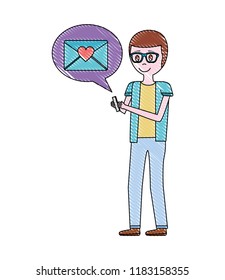 man using mobile chatting love message