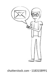 man using mobile chatting love message