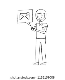 man using mobile chatting love message
