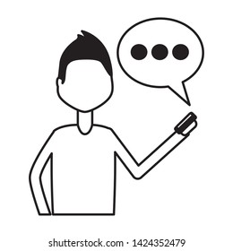 man using mobile chatting social media vector illustration