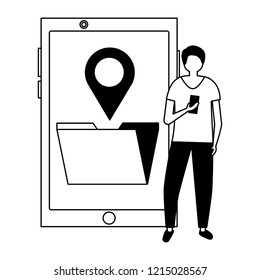 man using mobile folder file location media