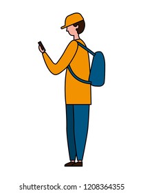 man using mobile on white background
