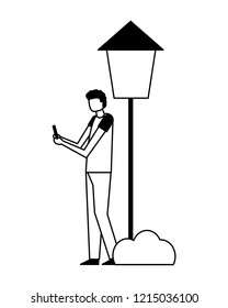 man using mobile in the park