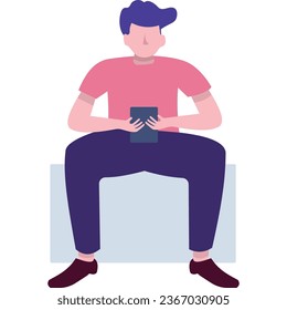 Man using mobile phone app vector icon
