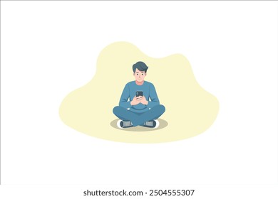 Man using mobile phone. Modern vector flat illustration.