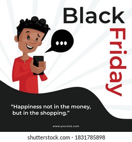 El hombre está usando un teléfono móvil para comprar en línea Banner diseño de la oferta de venta de Black Friday.