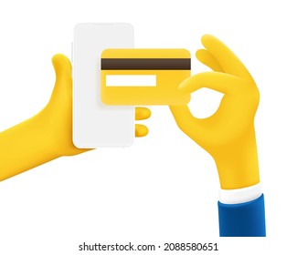 Man using mobile phone to pay. 3d vector illustration