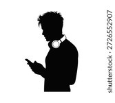 Man using mobile phone silhouette with background for communication and technology concepts.